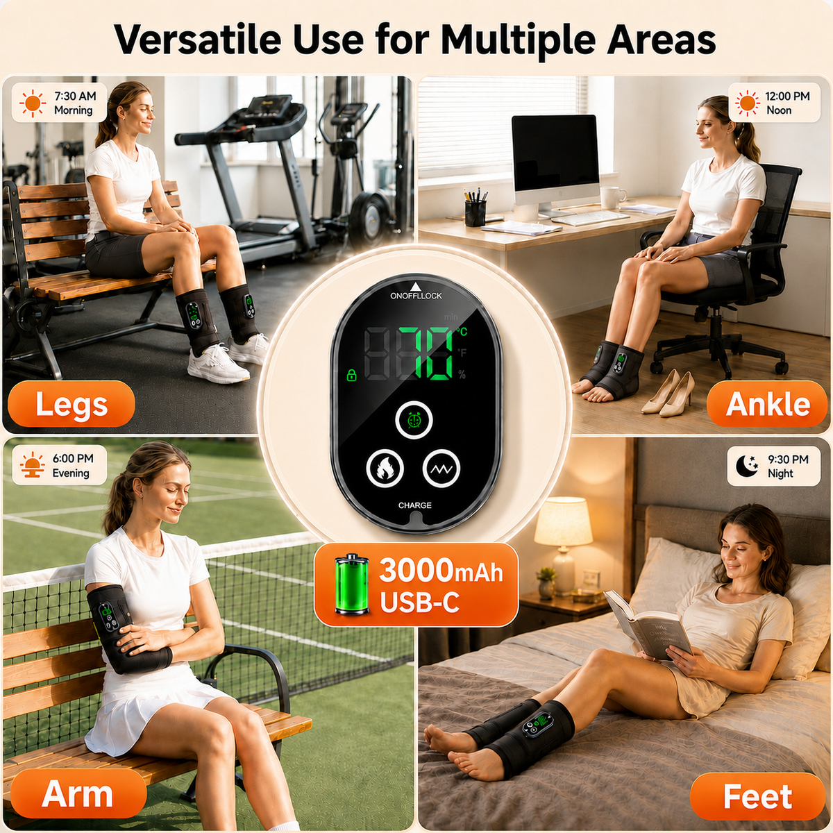 Cordless Ankle Massager for Neuropathy with 6 Heat and 3 Vibration