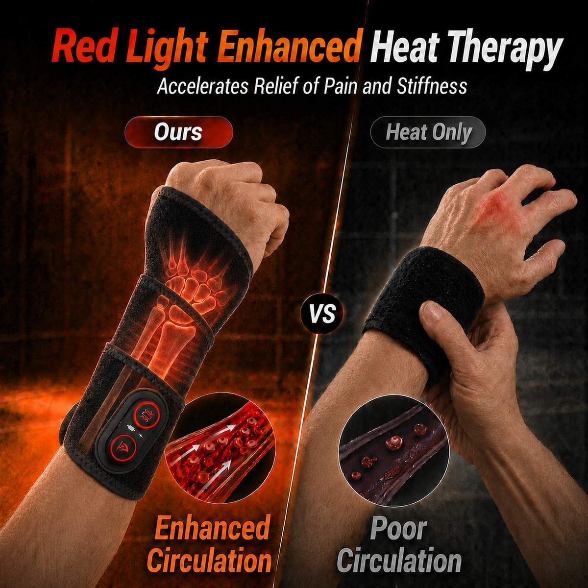 Cordless Red Light Therapy Wrist Heating Pad with Heat & Massage