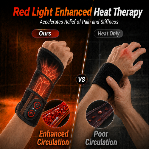 Cordless Red Light Therapy Wrist Heating Pad with Heat & Massage
