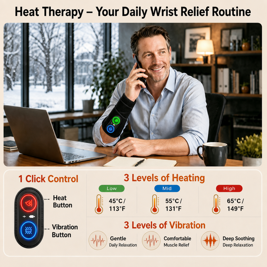 Cordless Red Light Therapy Wrist Heating Pad with Heat & Massage