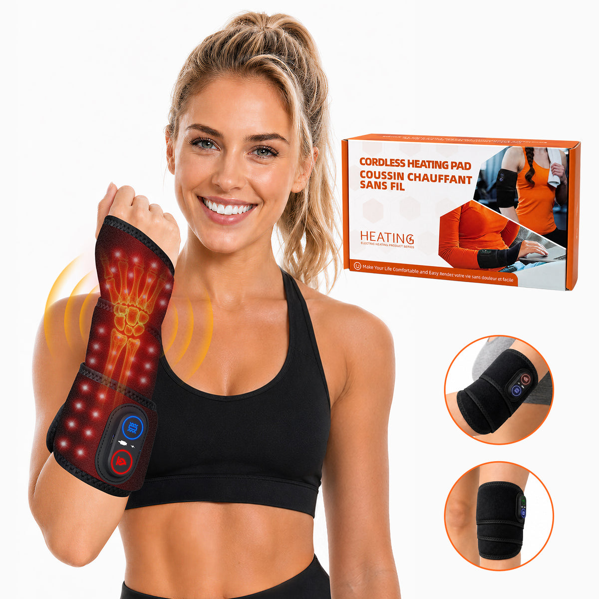 Cordless Red Light Therapy Wrist Heating Pad with Heat & Massage